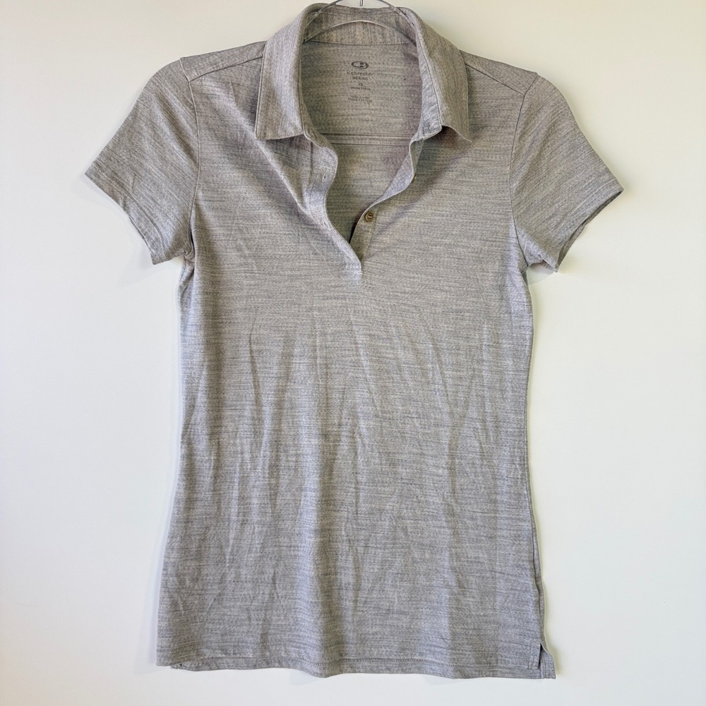 Icebreaker Tech Lite Polo Shirt Womens XS Gray Merino Wool Short Sleeve